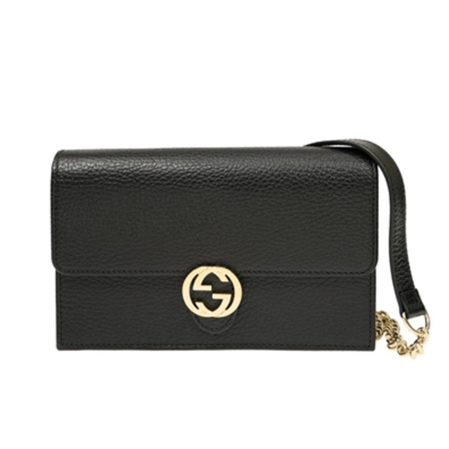 INTERLOCKING PEBBLED LEATHER CROSSBODY, BLACK