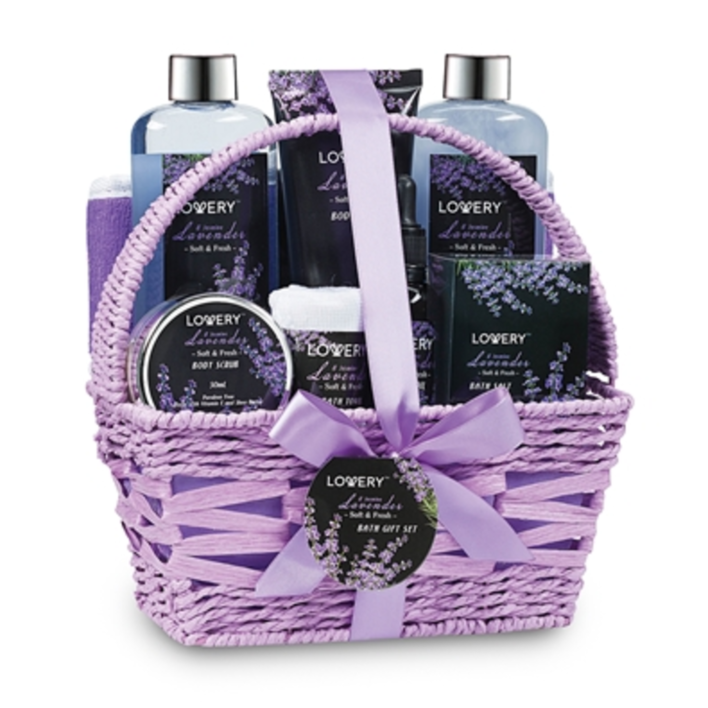 LAVENDER AND JASMINE SPA BATH GIFT SET, PURPLE, 9 PIECES