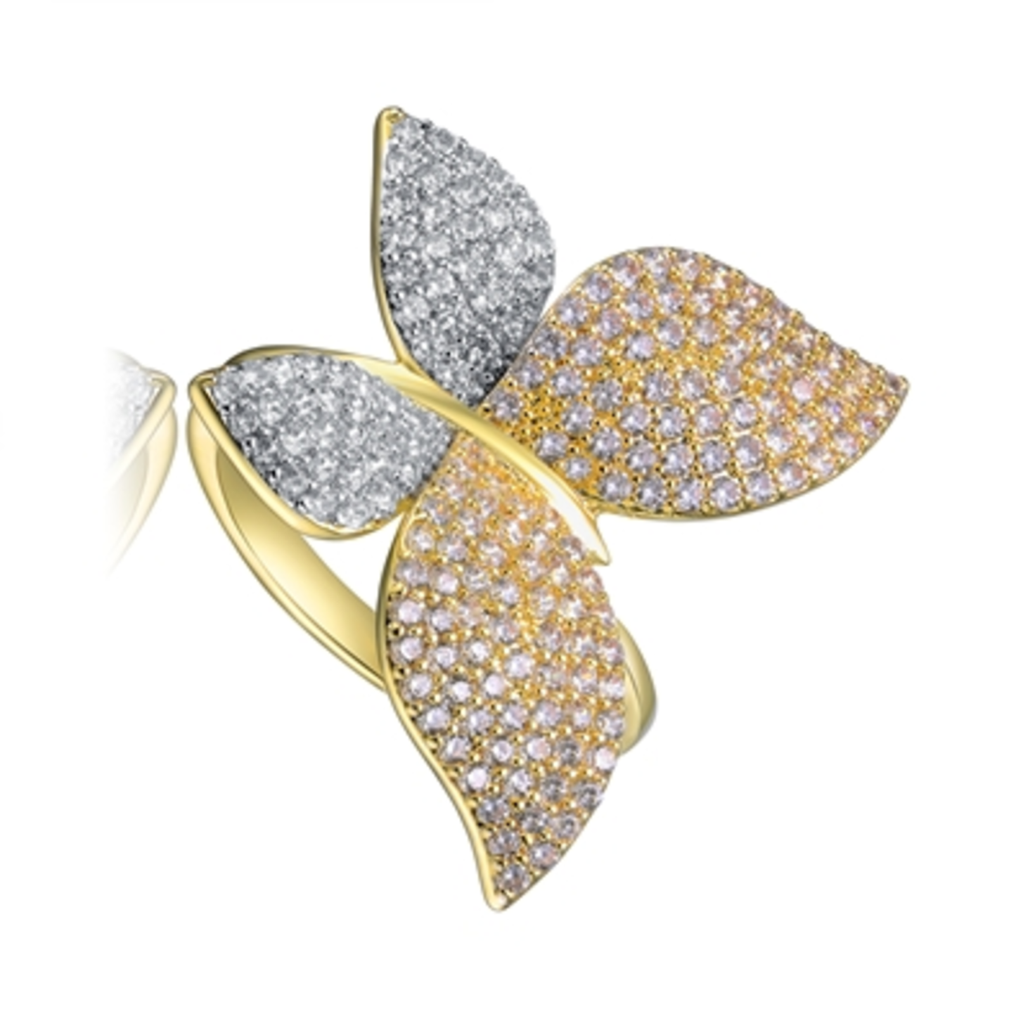 14K GOLD STATEMENT BUTTERFLY RING, CLEAR, 8"