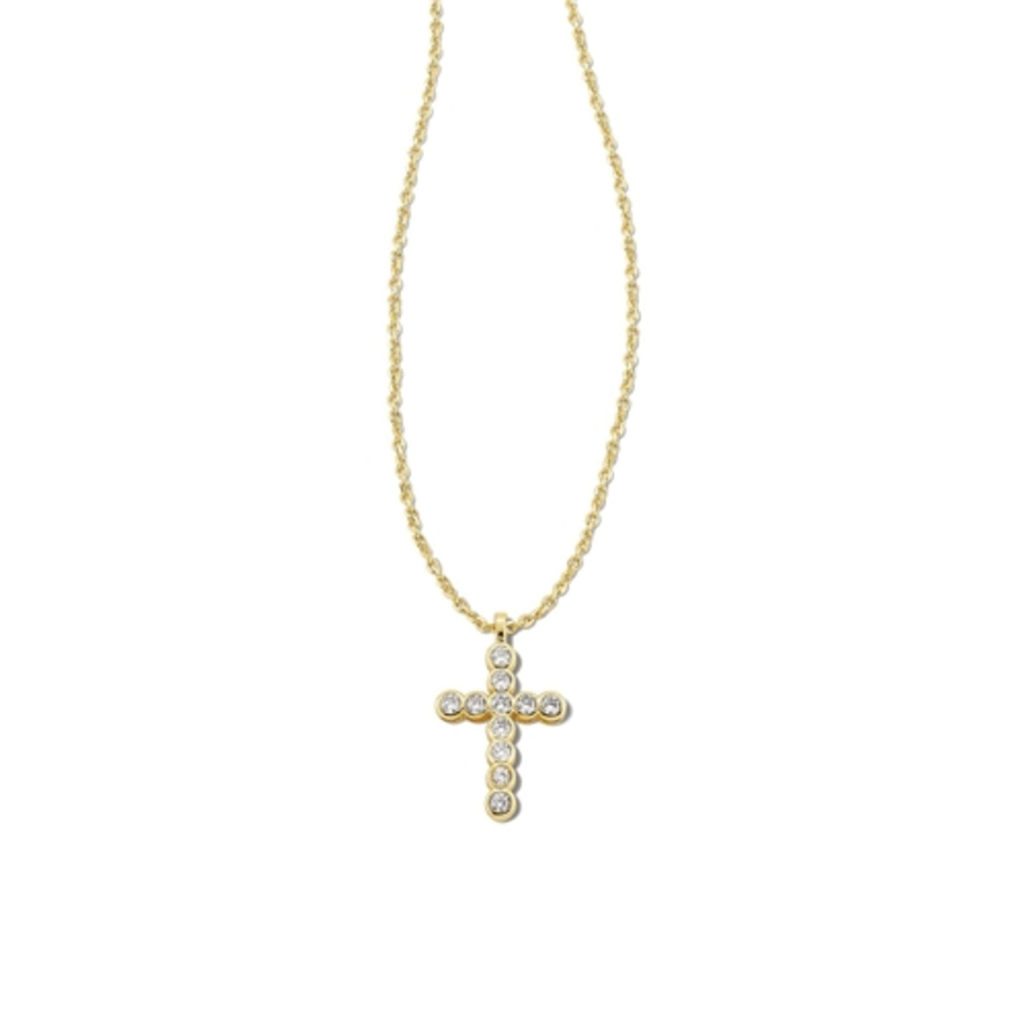 CROSS CRYSTAL PENDANT NECKLACE, GOLD WHITE CRYSTAL