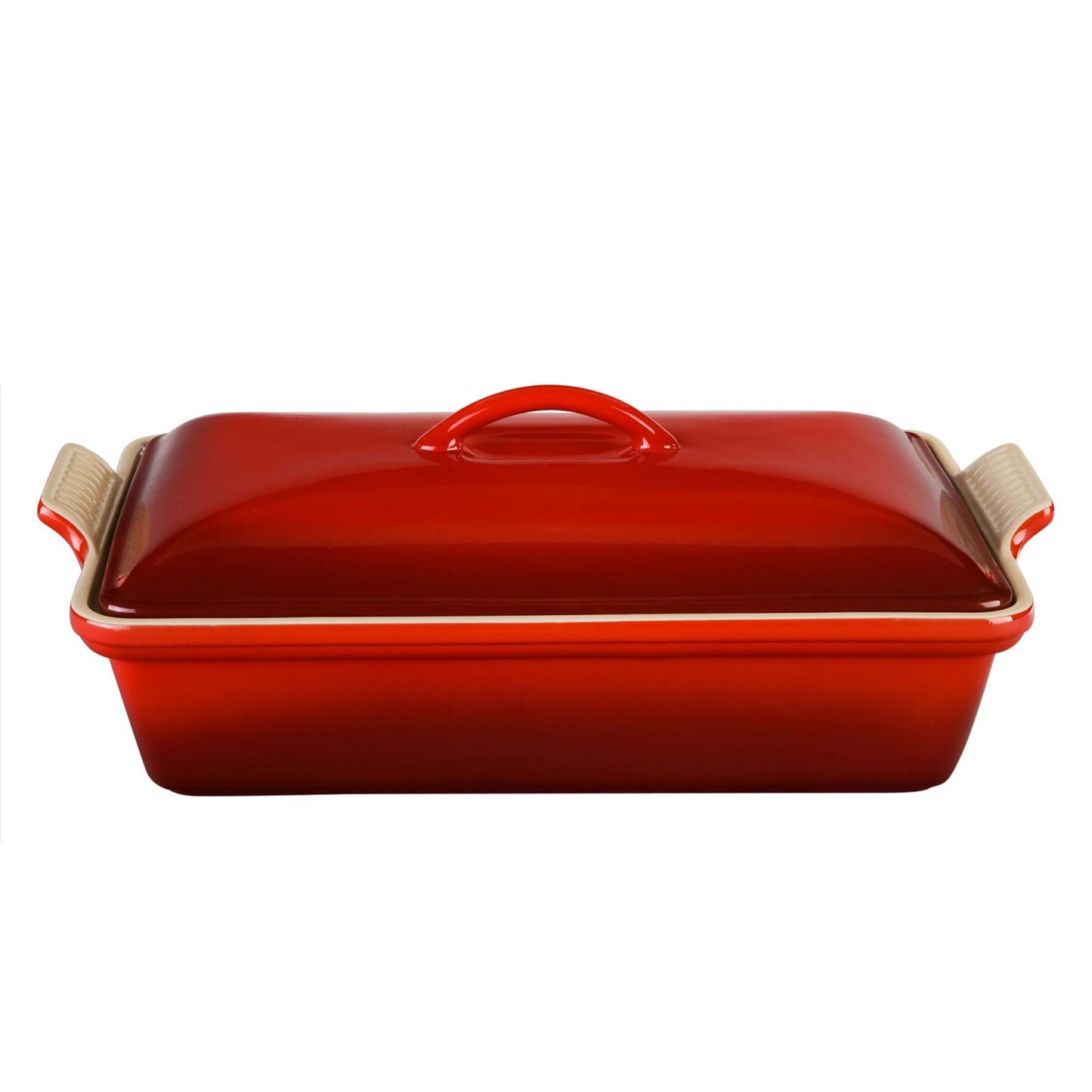 4QT HERITAGE STONEWARE COVERED RECTANGULAR CASSEROLE CERISE