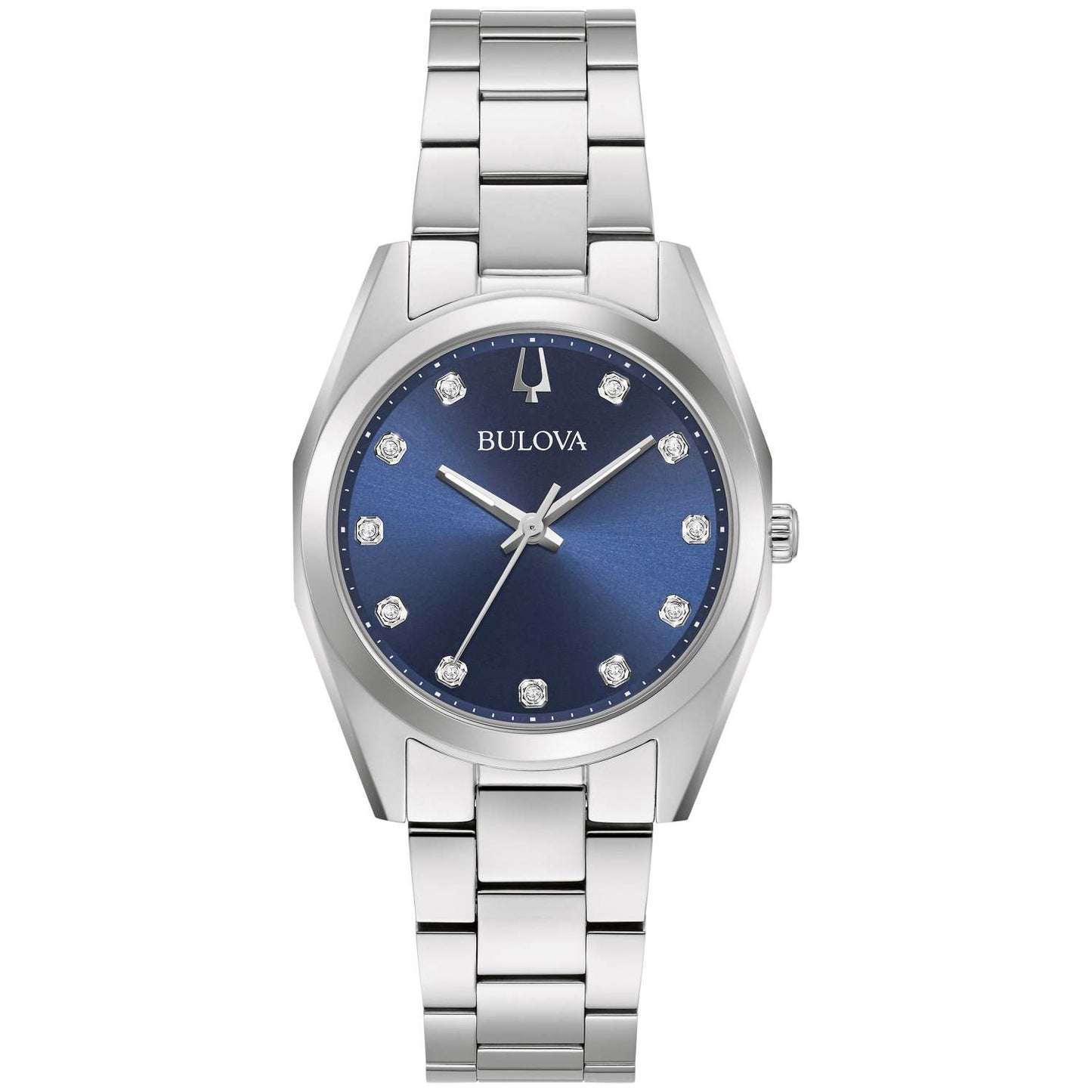 LADIES' SURVEYOR SILVER-TONE STAINLESS STEEL WATCH, BLUE DIAL