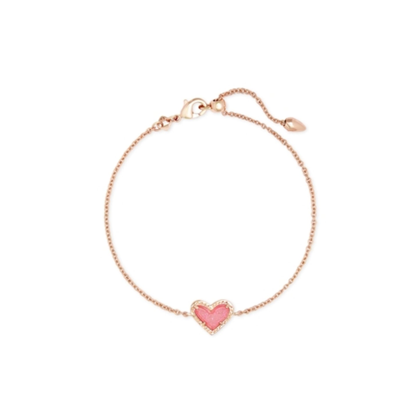 ARI HEART DELICATE CHAIN BRACELET, ROSE GOLD PINK DRUSY