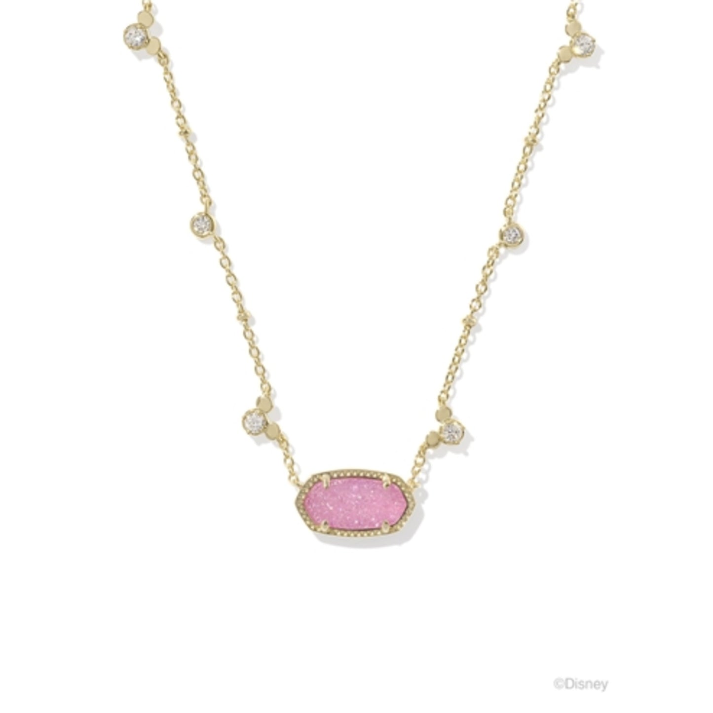 MICKEY MOUSE ELISA NECKLACE, GOLD HOT PINK DRUSY