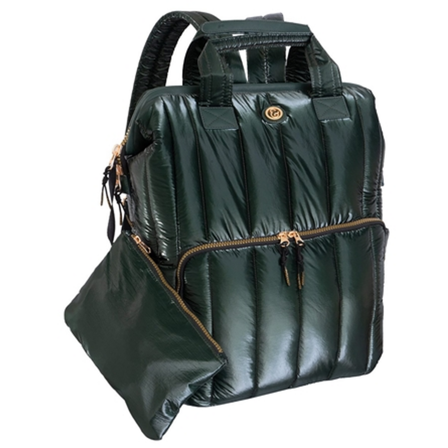METALLIC QUILTED BACKPACK, EMERALD, 18"