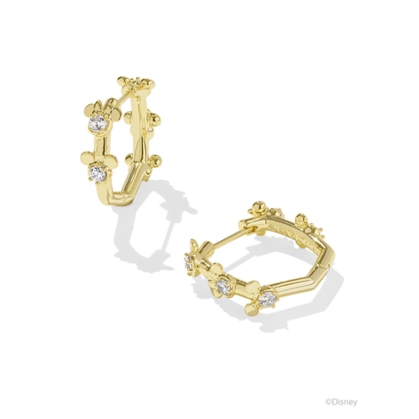 MICKEY MINNIE HUGGIE EARRINGS, GOLD WHITE CRYSTAL