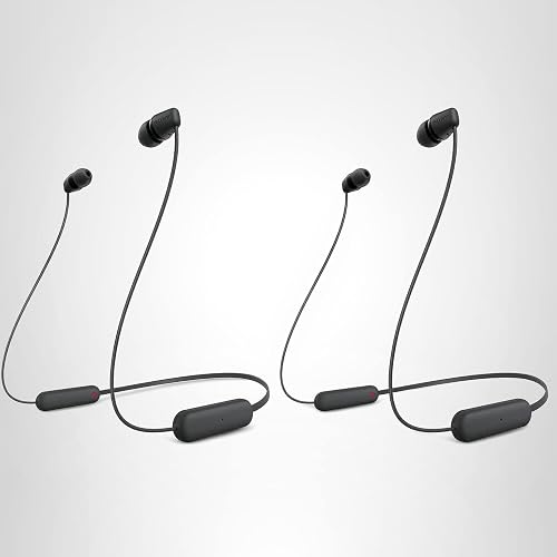 Sony WI-C100 Wireless in-Ear Bluetooth Headphones with Built-in Microphone,Black,(Pack of 2)