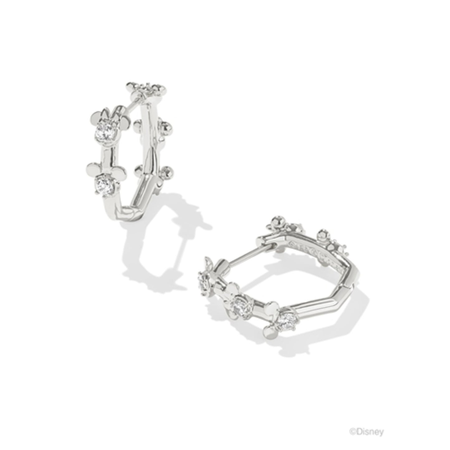 MICKEY MINNIE HUGGIE EARRINGS, SILVER WHITE CRYSTAL