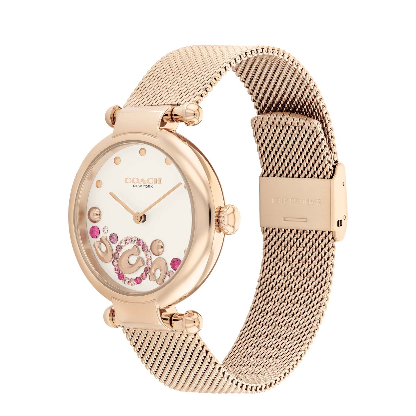 LADIES CARY STAINLESS STEEL MESH WATCH CRYSTAL ACCENT DIAL