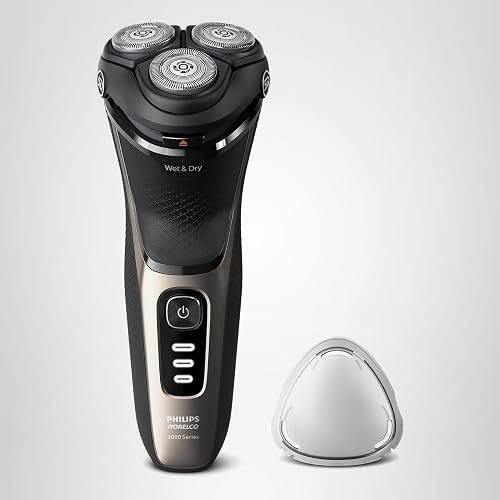 Philips Norelco Shaver 3000 Series, Wet and Dry Electric Shaver, P-Cap, Travel Pouch, Ash Gold, Model S3242/90
