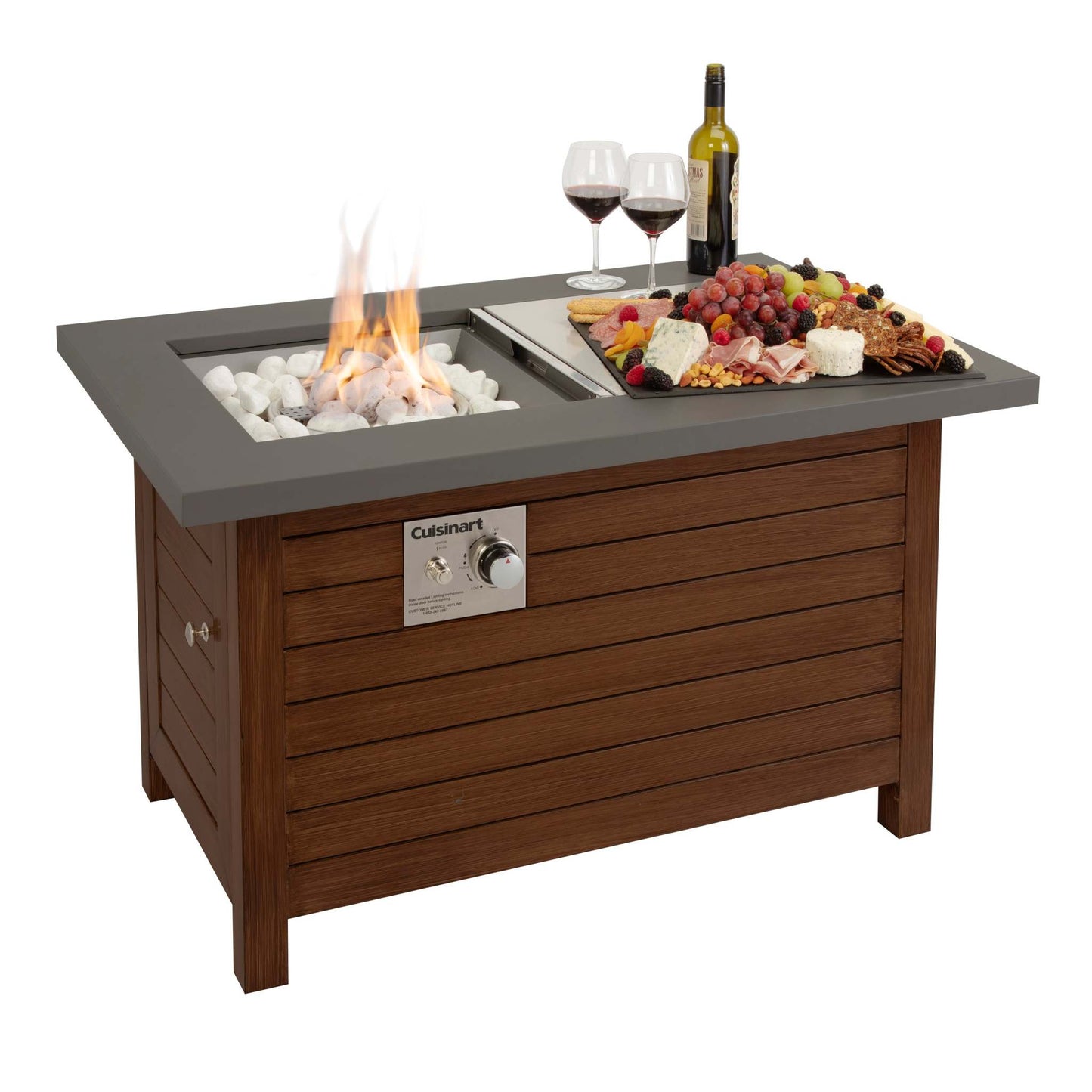 PATIO FIRE PIT TABLE WOODGRAIN METAL