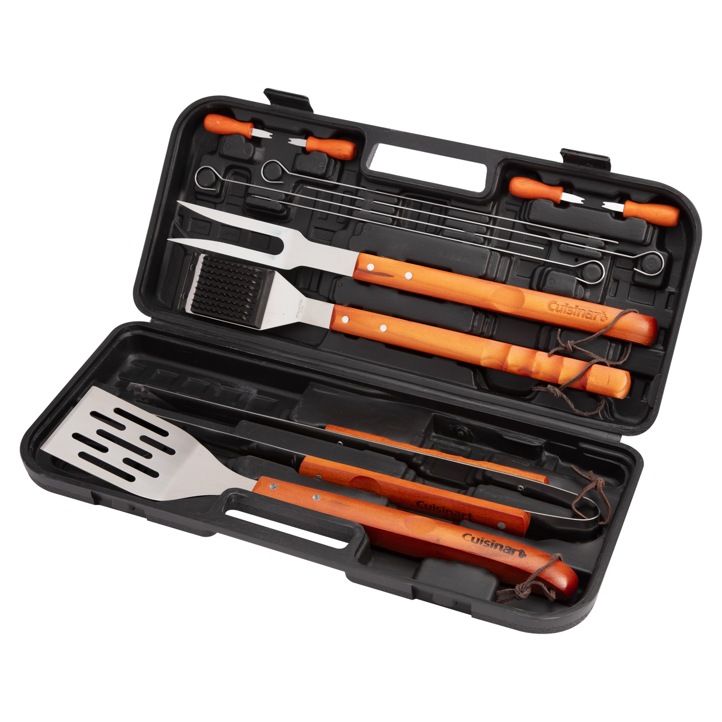 13 PIECE WOODEN HANDLE GRILL TOOL SET