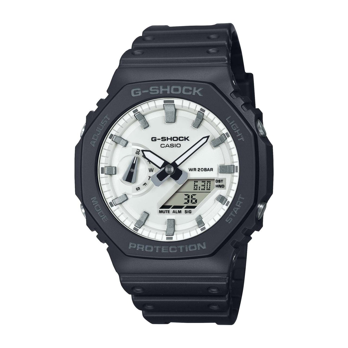 MEN'S 2100 G-SHOCK OCTAGON SLIM ANA-DIGI BLACK RESIN WATCH, WHITE DIAL