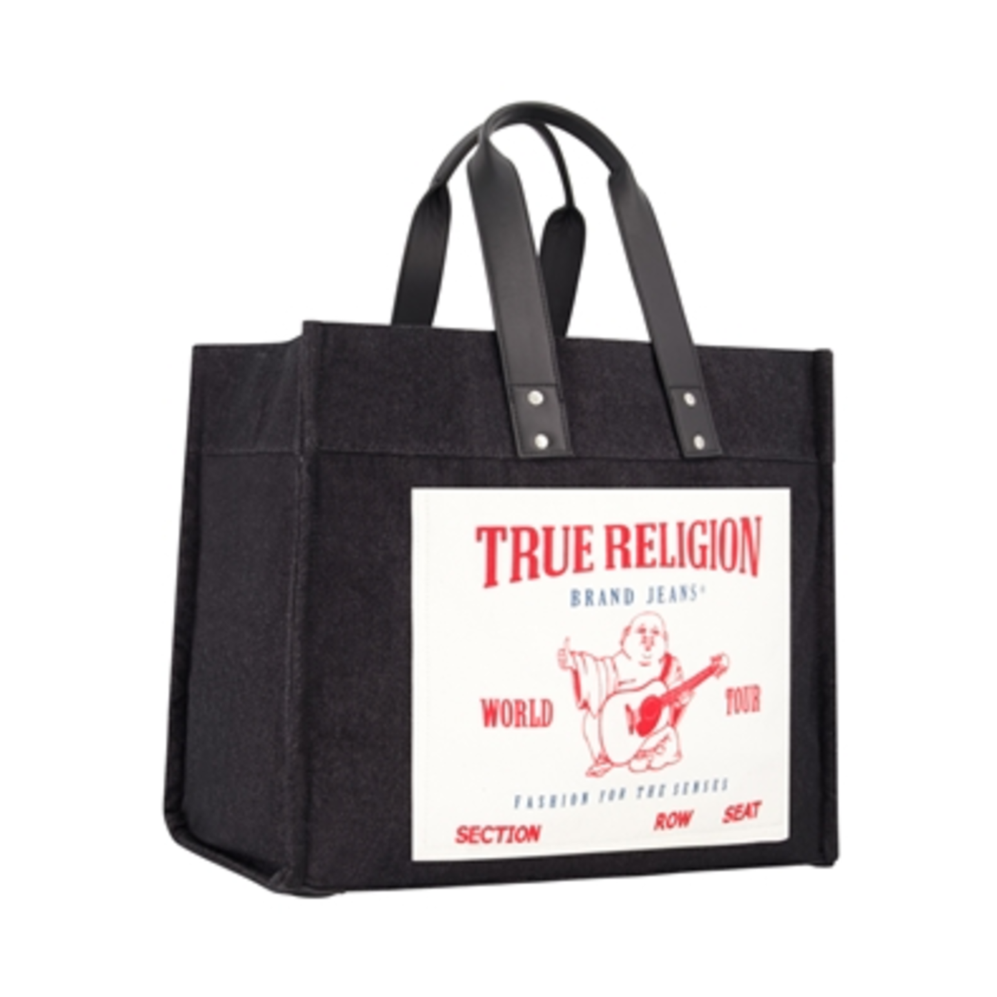 WASHED BLACK DENIM TOTE, BLACK, 13.5"X18"X