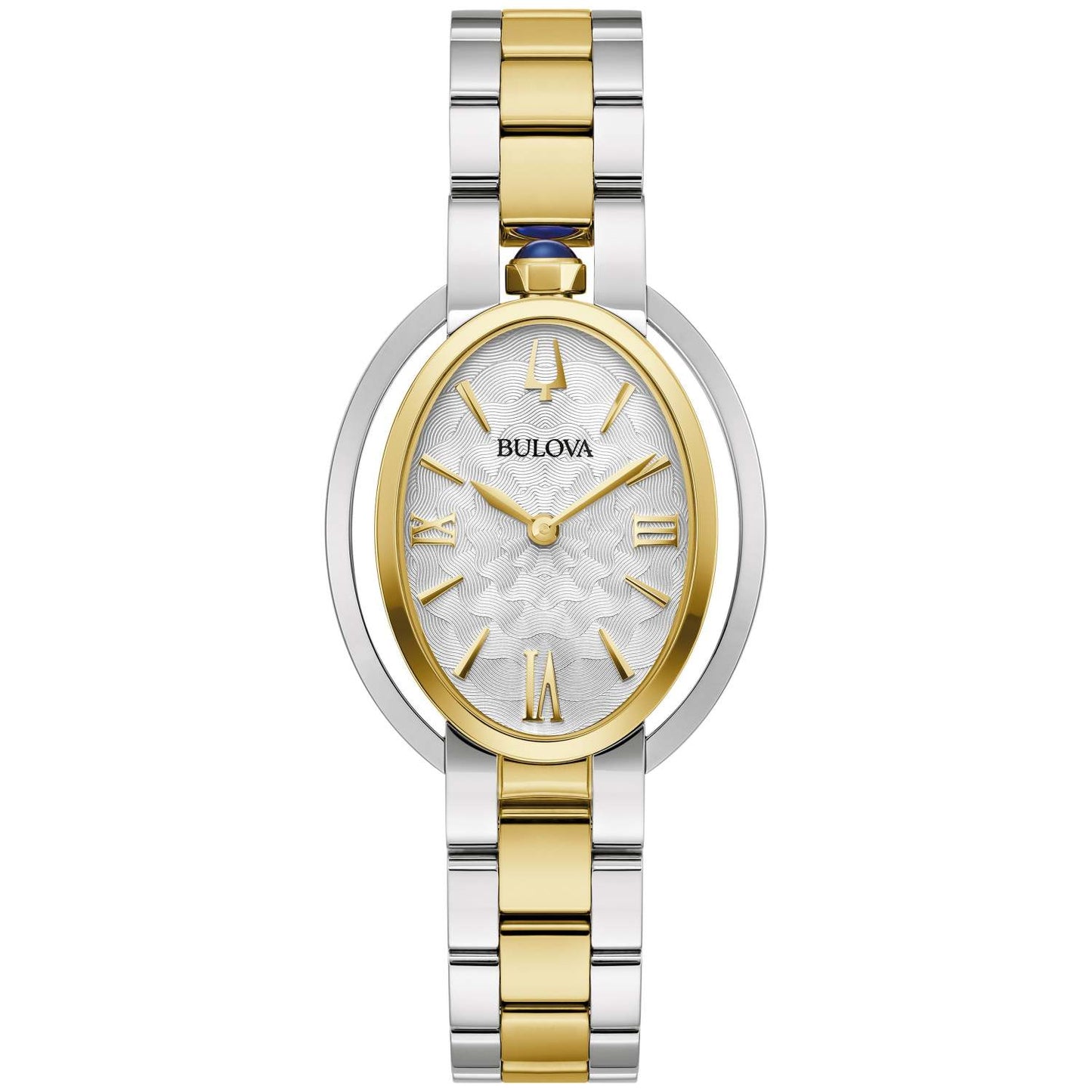 LADIES' RUBAIYAT TWO-TONE STAINLESS STEEL OVAL WATCH, SILVER DIAL