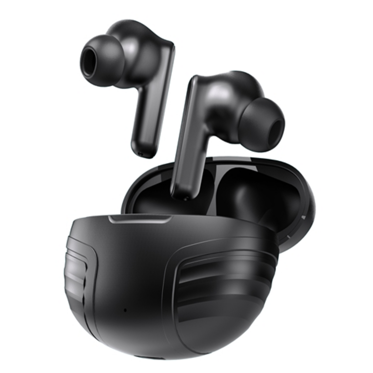 BLUETOOTH EARBUDS W/ OVAL RIDGED CASE, BLACK