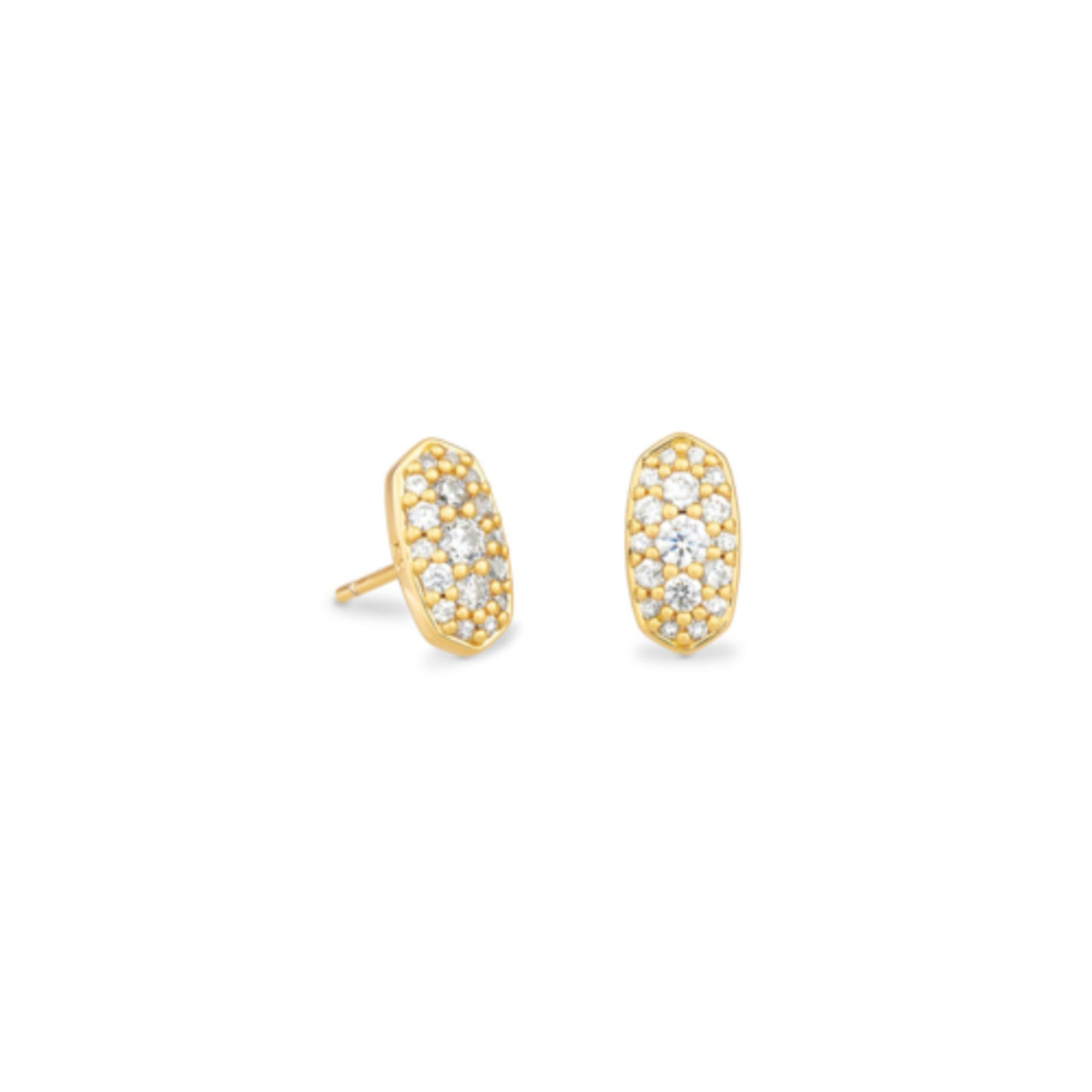 GRAYSON CRYSTAL STUD EARRINGS, GOLD METAL WHITE CZ