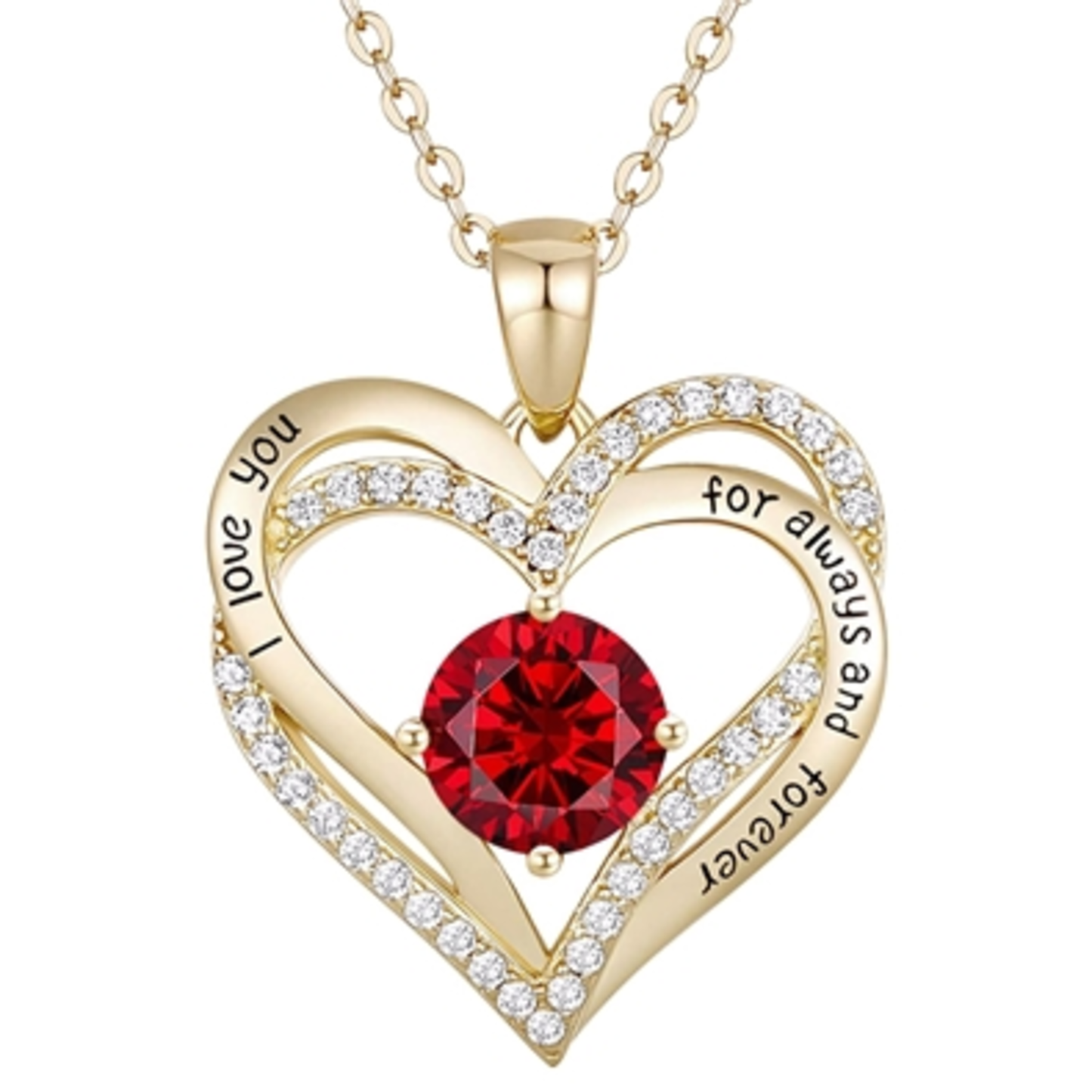 14K GOLD TWIN RED HEART NECKLACE, RED, 18"