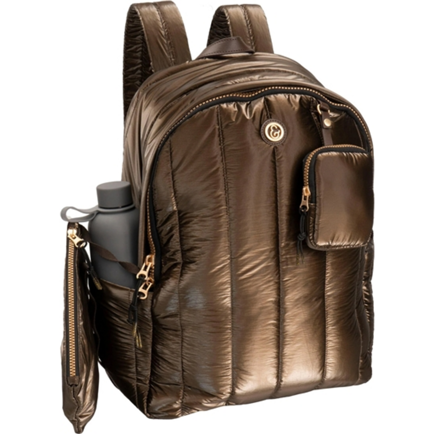 METALLIC QUILTED BACKPACK, CHOCOLATE, 18"