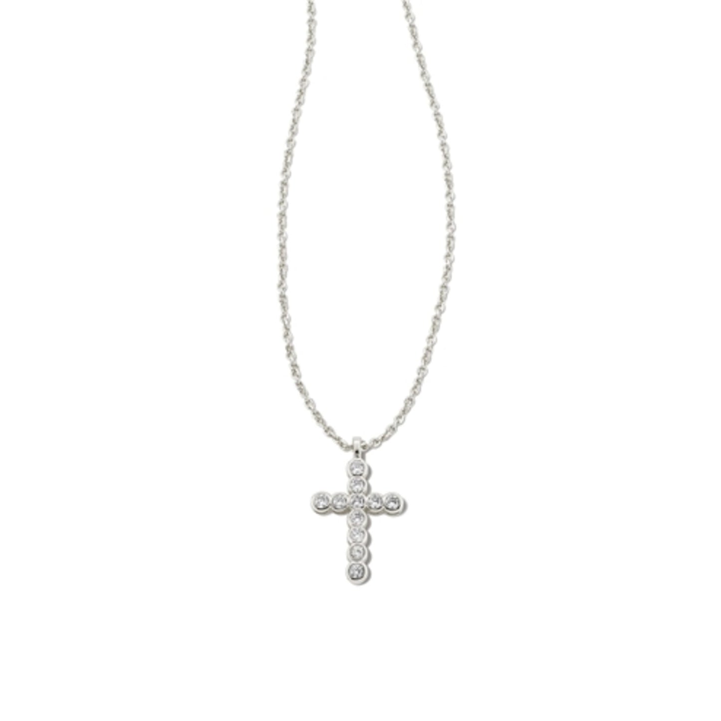 CROSS CRYSTAL PENDANT NECKLACE, SILVER WHITE CRYSTAL