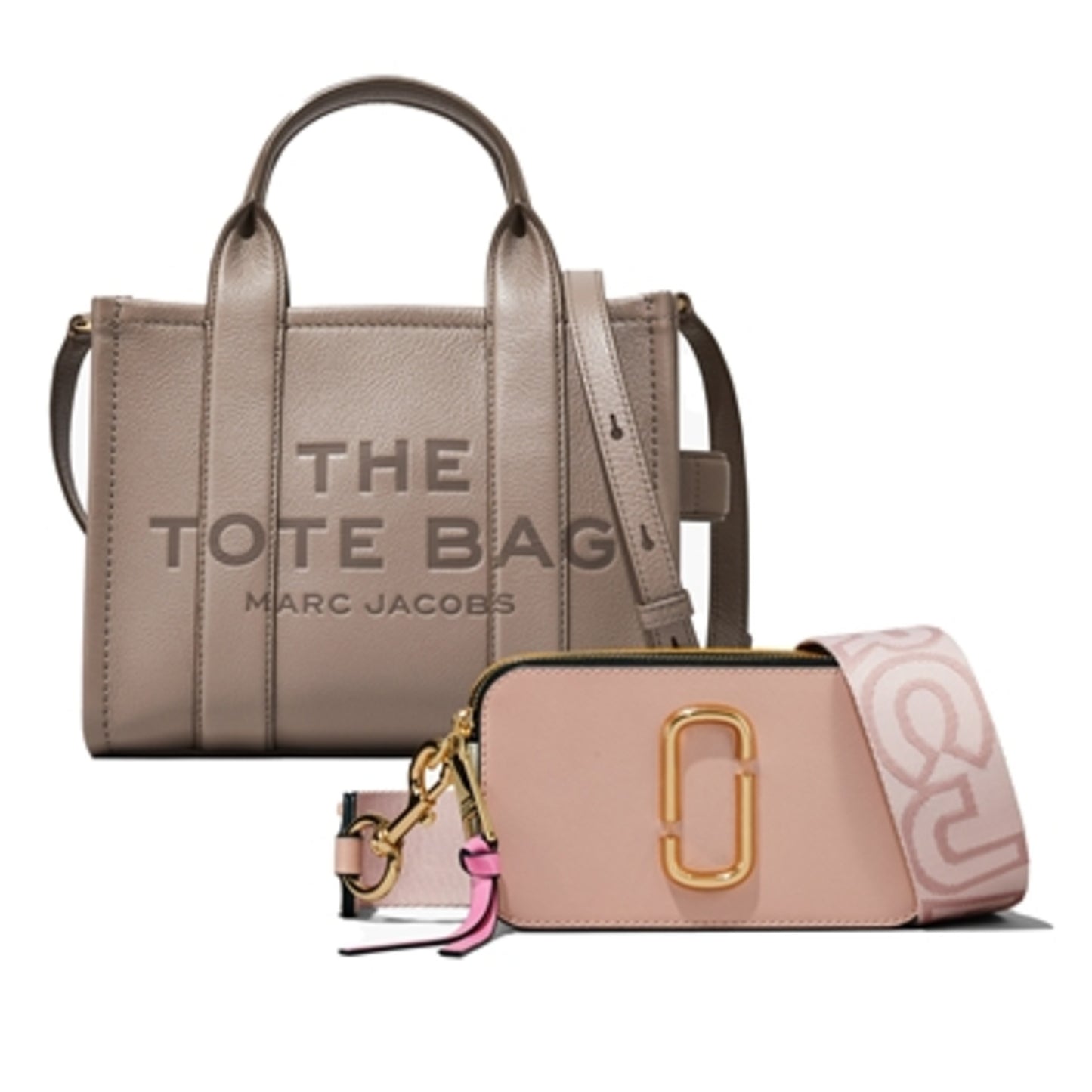 SMALL LEATHER TOTE/SNAPSHOT DUO, CEMENT/ ROSE MULTI