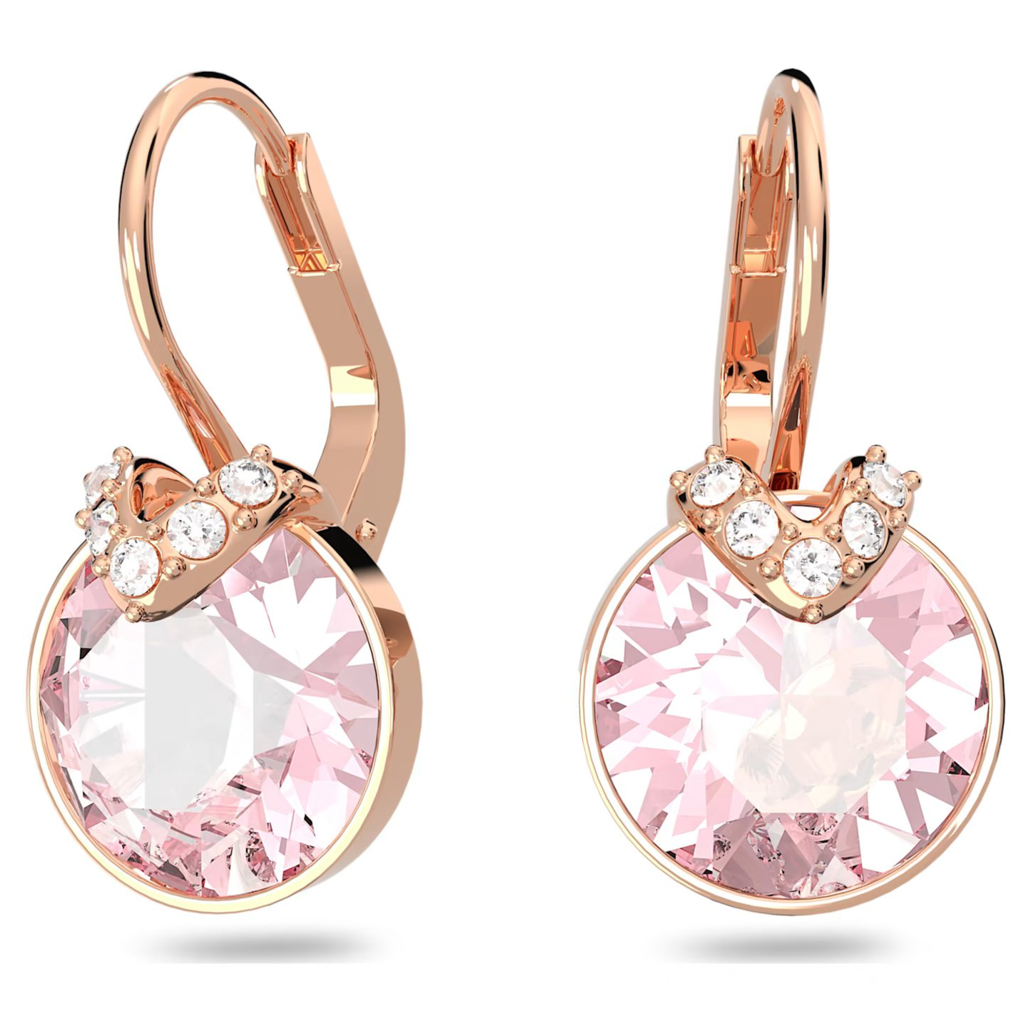 SWAROVSKI BELLA V DROP EARRINGS ROUND CUT, PINK, ROSE GOLD-TONE PLATED