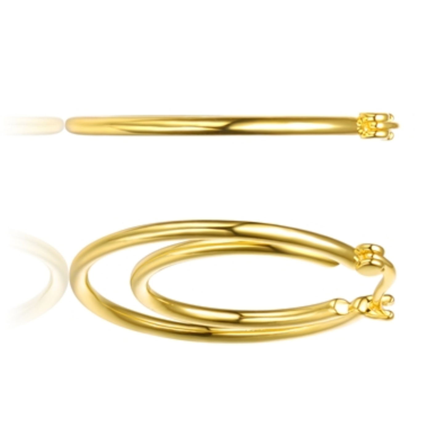 14K GOLD DOUBLE HOOP ELEGANT EARRINGS, GOLD