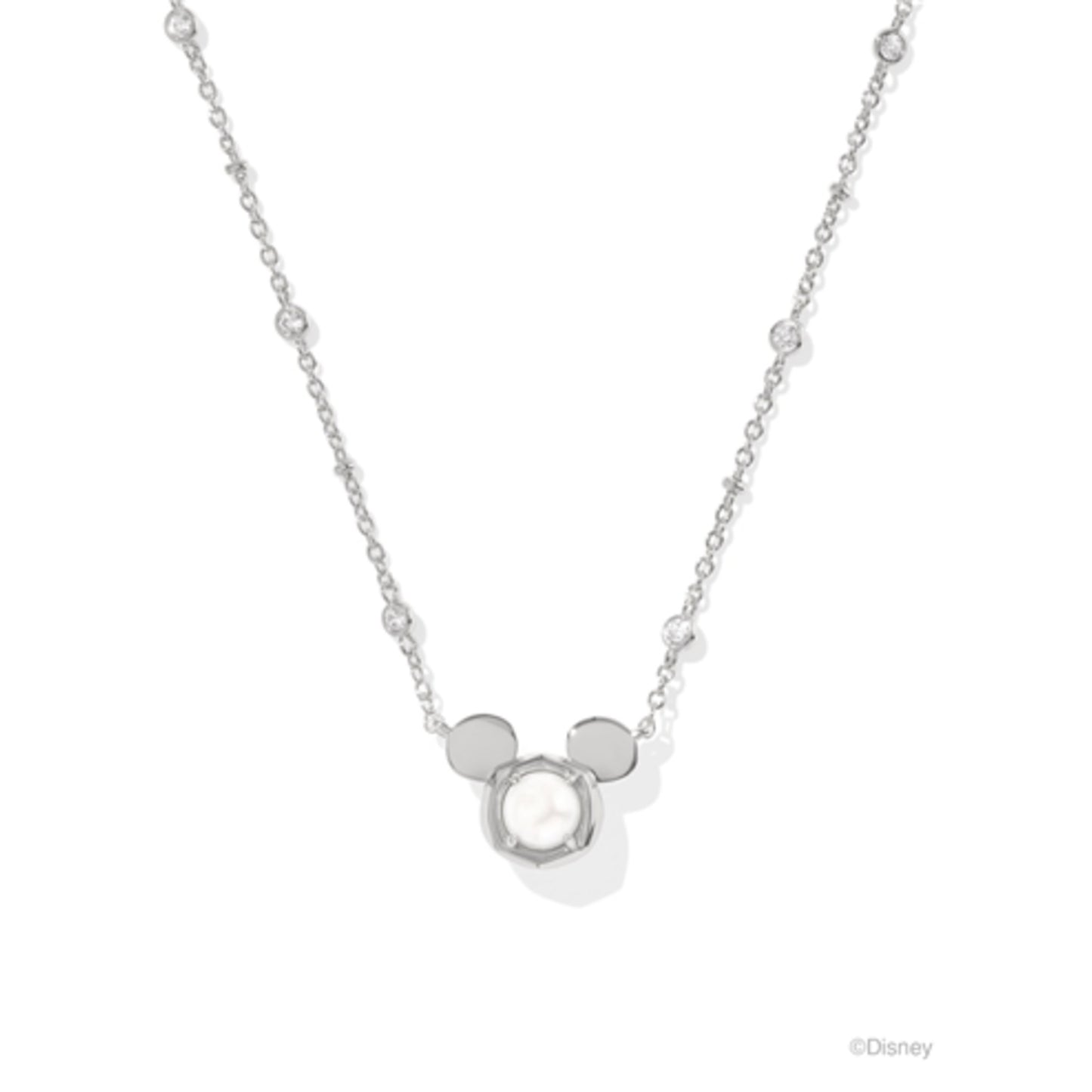 MICKEY MOUSE PENDANT NECKLACE, SILVER WHITE PEARL