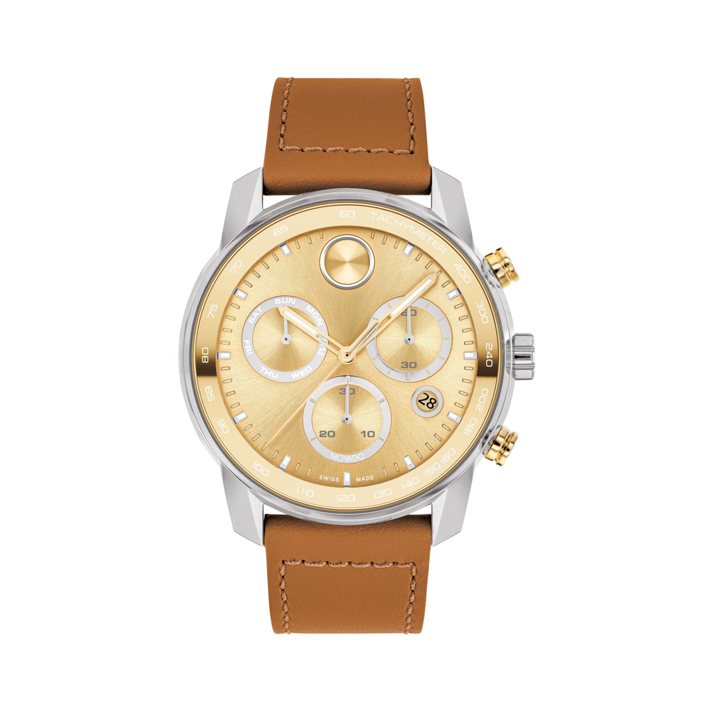 MENS BOLD VERSO CHRONOGRAPH CAMEL LEATHER STRAP WATCH