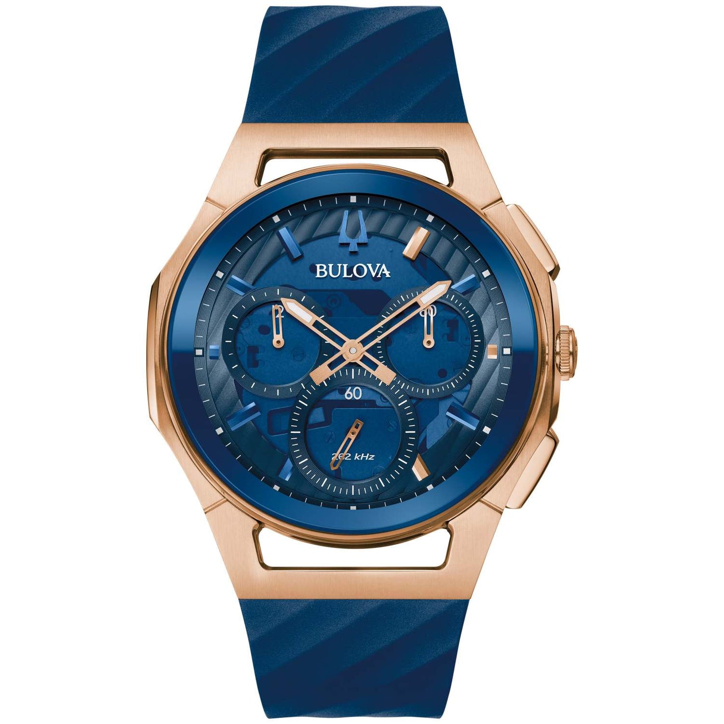 MEN'S CURV MARC ANTHONY CHRONOGRAPH BLUE EPDM RUBBER STRAP WATCH, BLUE DIAL