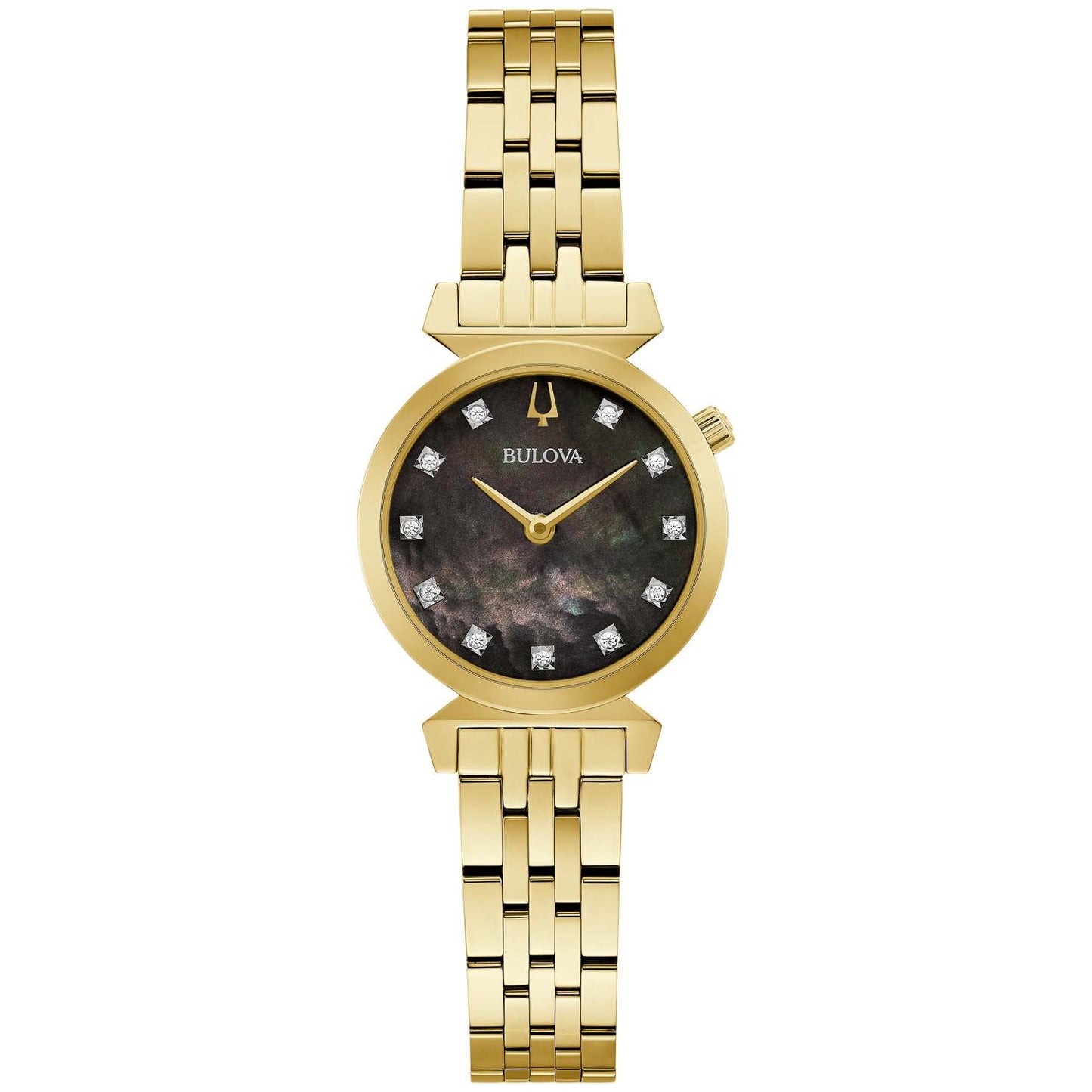 LADIES' REGATTA GOLD-TONE STAINLESS STEEL RECTANGLE WATCH, BLACK MOP DIAL
