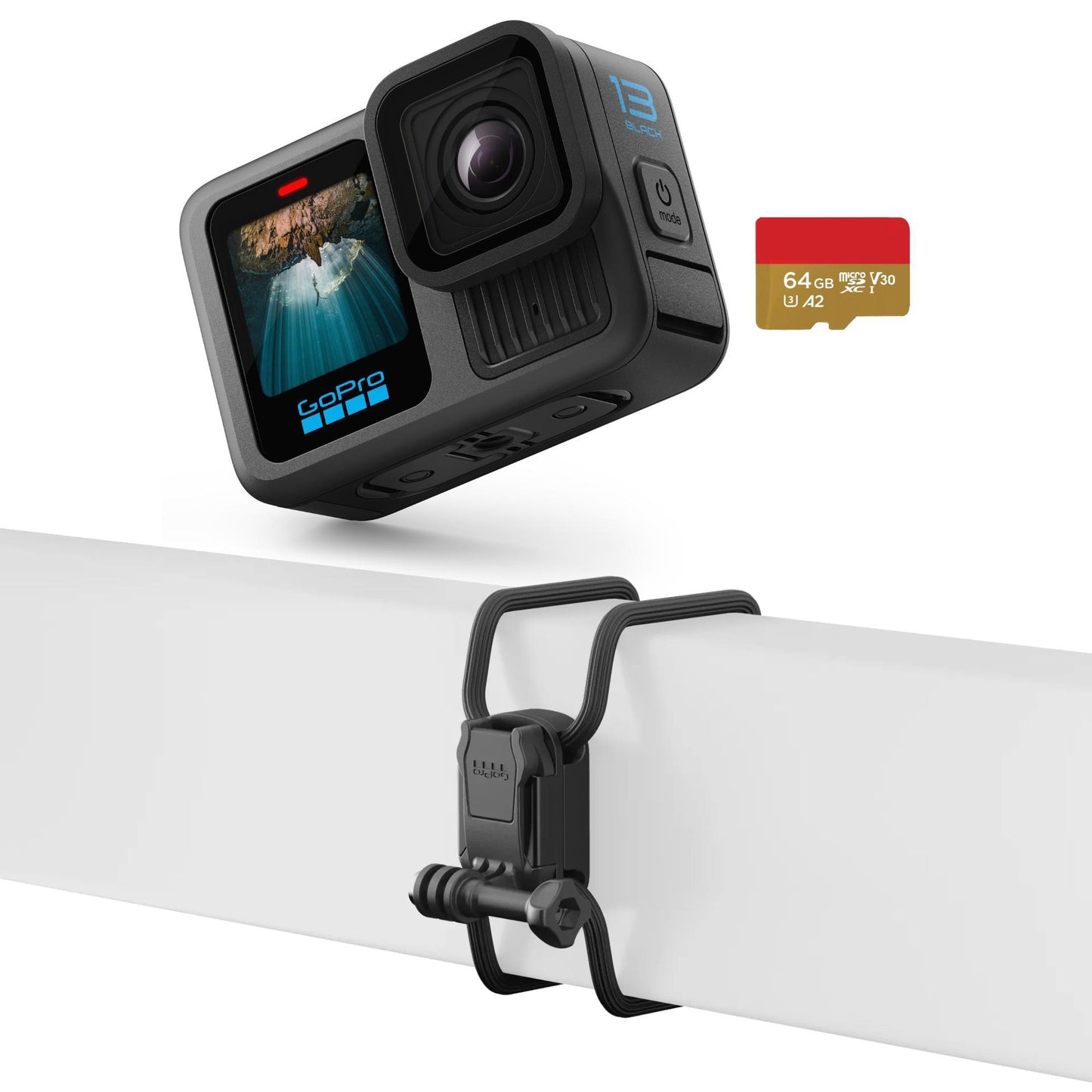 GOPRO HERO13 BLACK + GOPRO FLEXIBLE MOUNT + GOPRO 64GB MICROSD MEMORY CARD