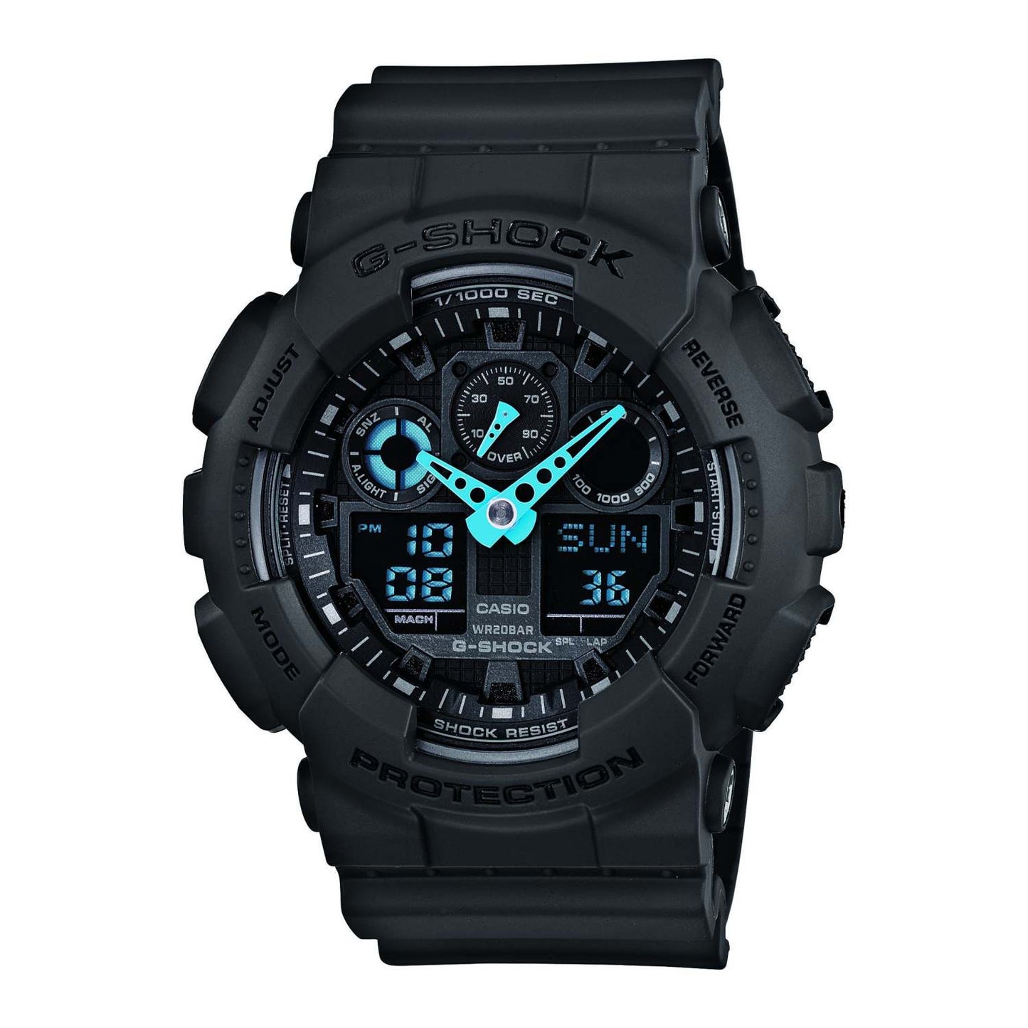 G-SHOCK ANALOG DIGITAL GRAY AND NEON BLUE WATCH