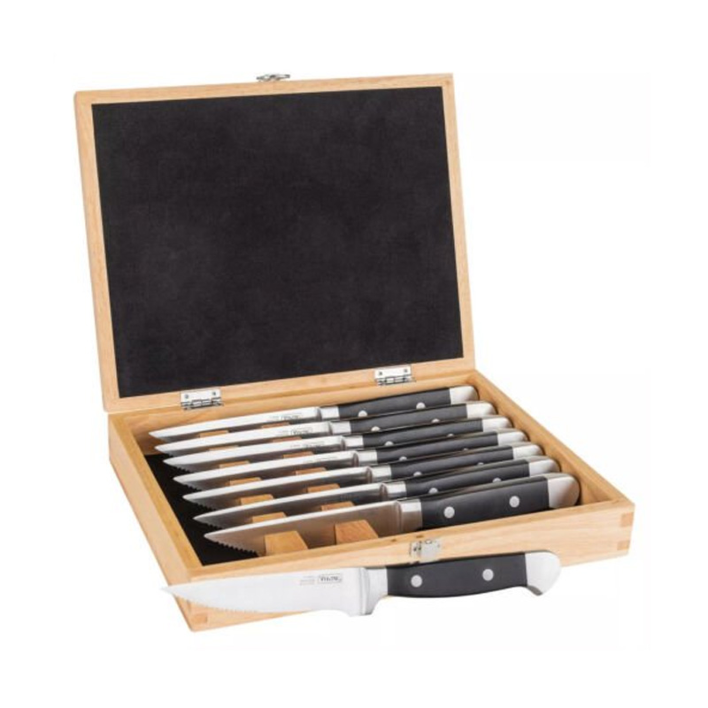 8 - PIECE STEAKHOUSE STEAK KNIFE SET WITH STORAGE BOX - (BLACK)