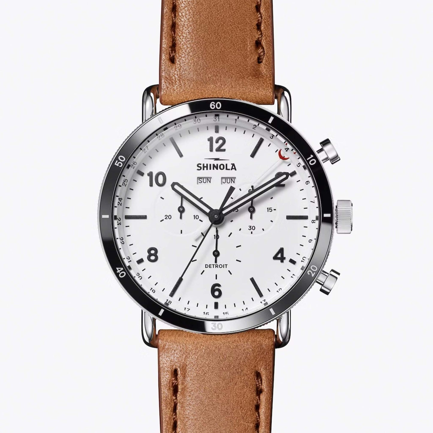 Mens Canfield Sport Chronograph Bourbon Leather Strap White Dial