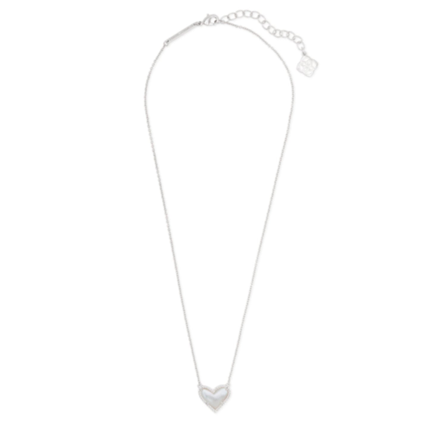 ARI HEART SHORT PENDANT NECKLACE, RHOD IVORY MOP