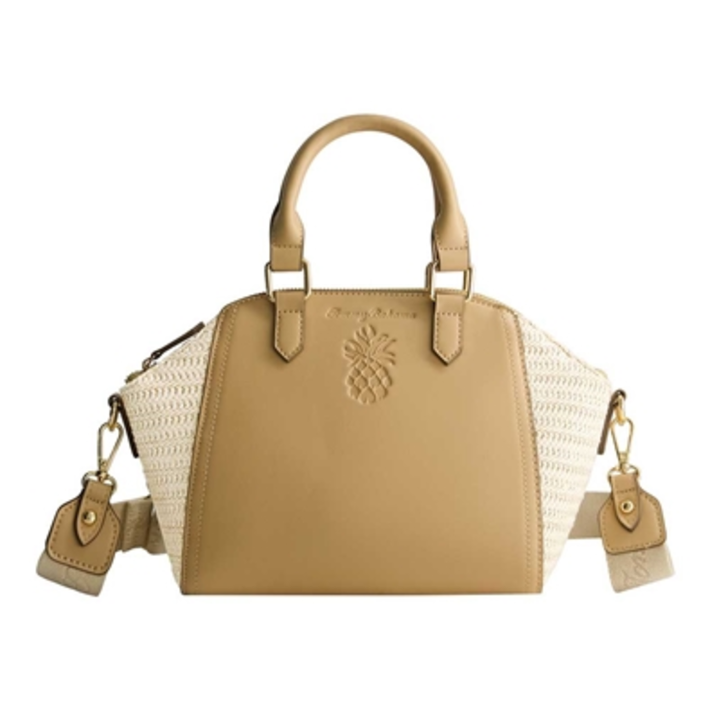 SATCHEL WITH STRAW ACCENTS, TAN, LARGE
