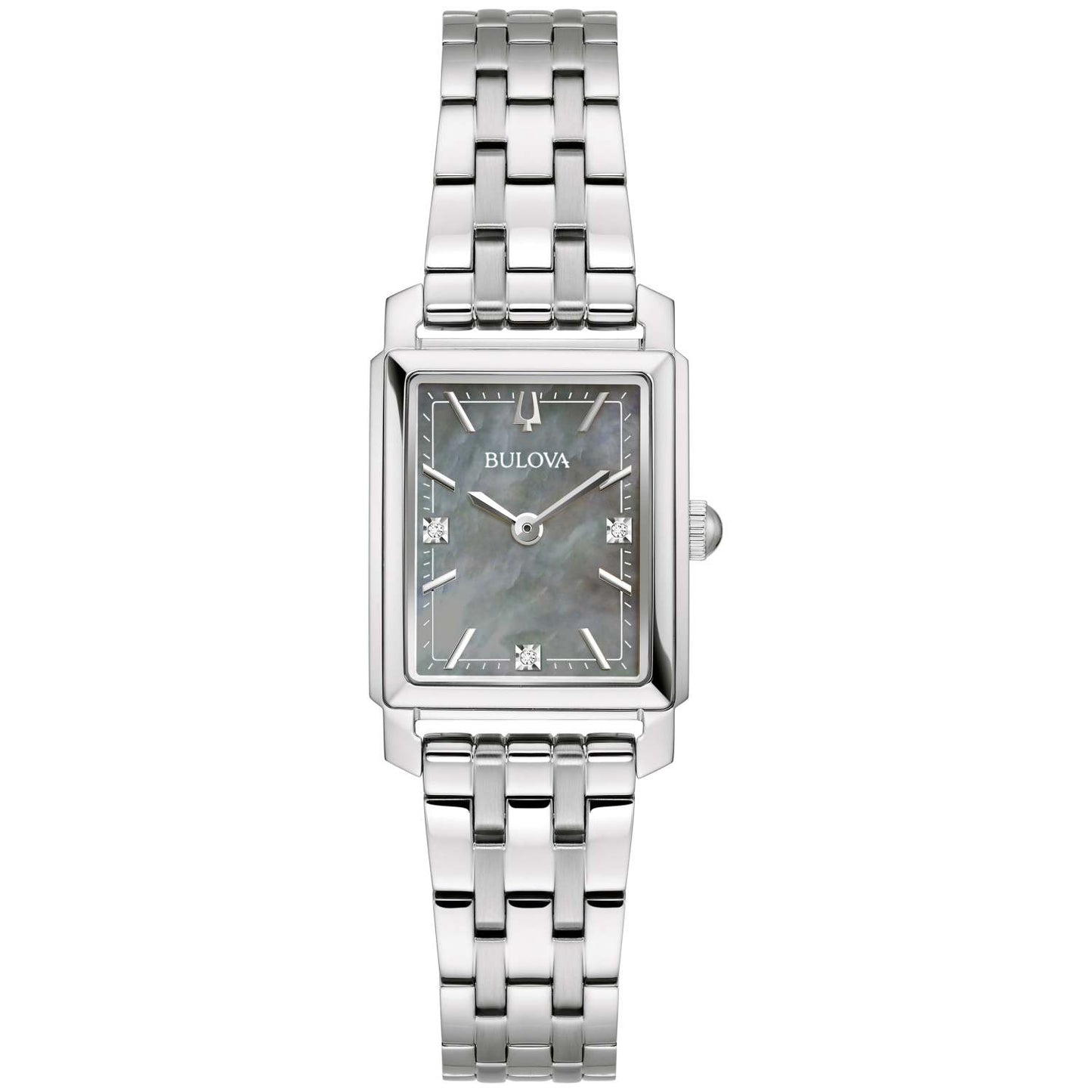 LADIES' SUTTON SILVER-TONE STAINLESS STEEL RECTANGLE WATCH, GRAY MOP DIAL