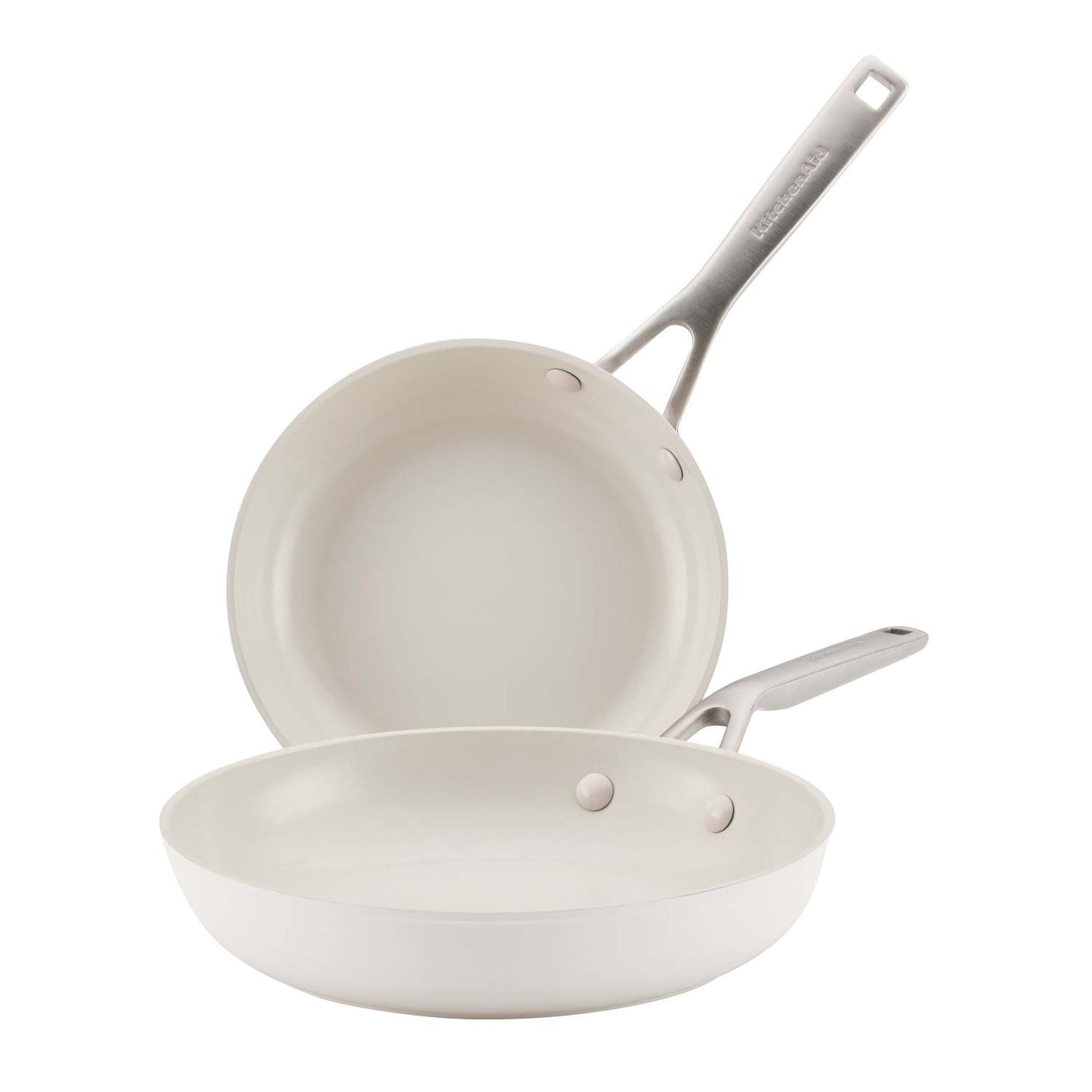 2PC HARD ANODIZED CERAMIC INDUCTION FRYING PAN SET PORCELAIN WHITE