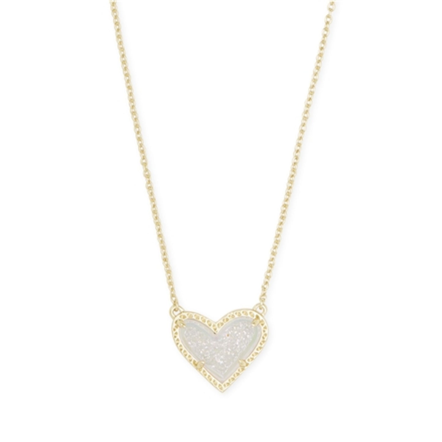 ARI HEART SHORT PENDANT NECKLACE, GOLD IRIDESCENT DRUSY