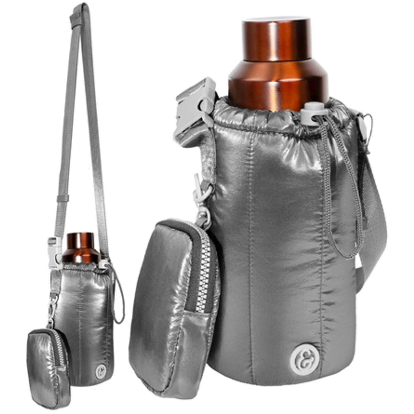 METALLIC QUILTED WATER BOTTLE HOLDER, CHROME, 8"