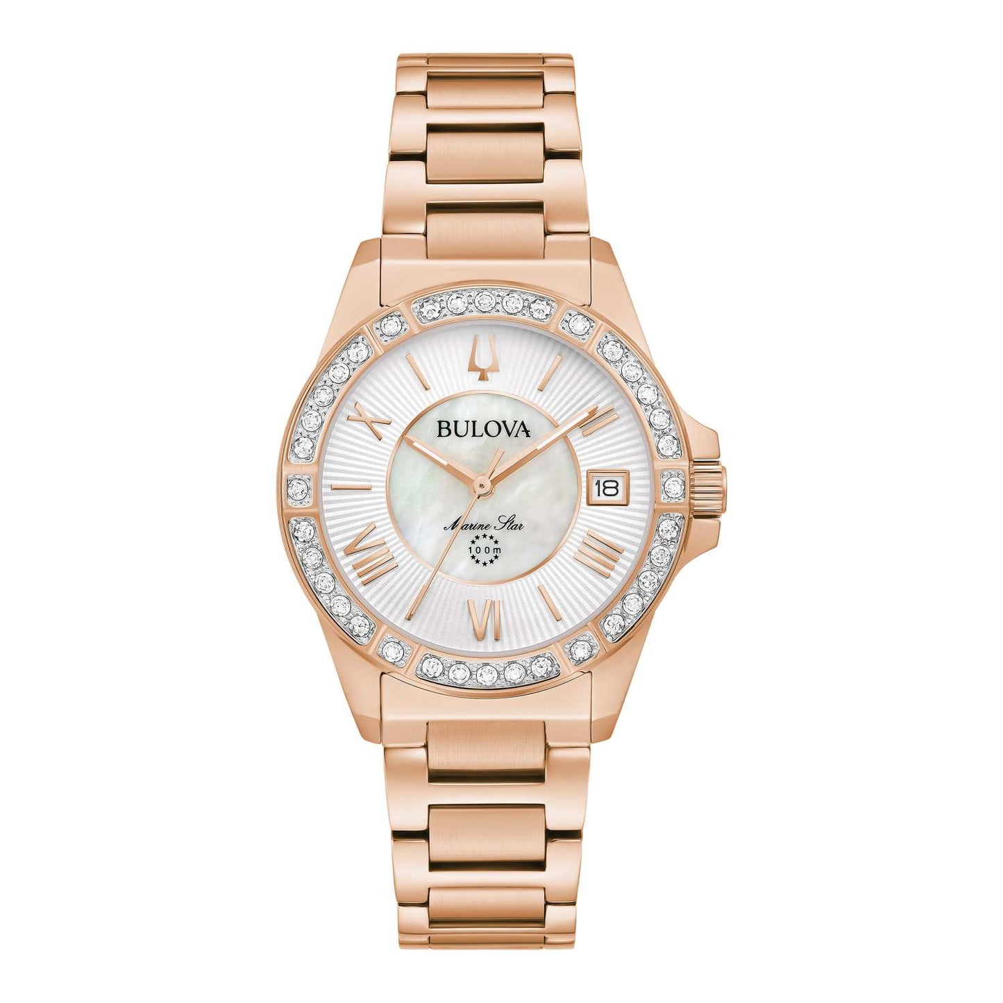 LADIES' MARINE STAR SERIES L DIAMOND ROSE GOLD-TONE SS WATCH, WHITE MOP DIAL