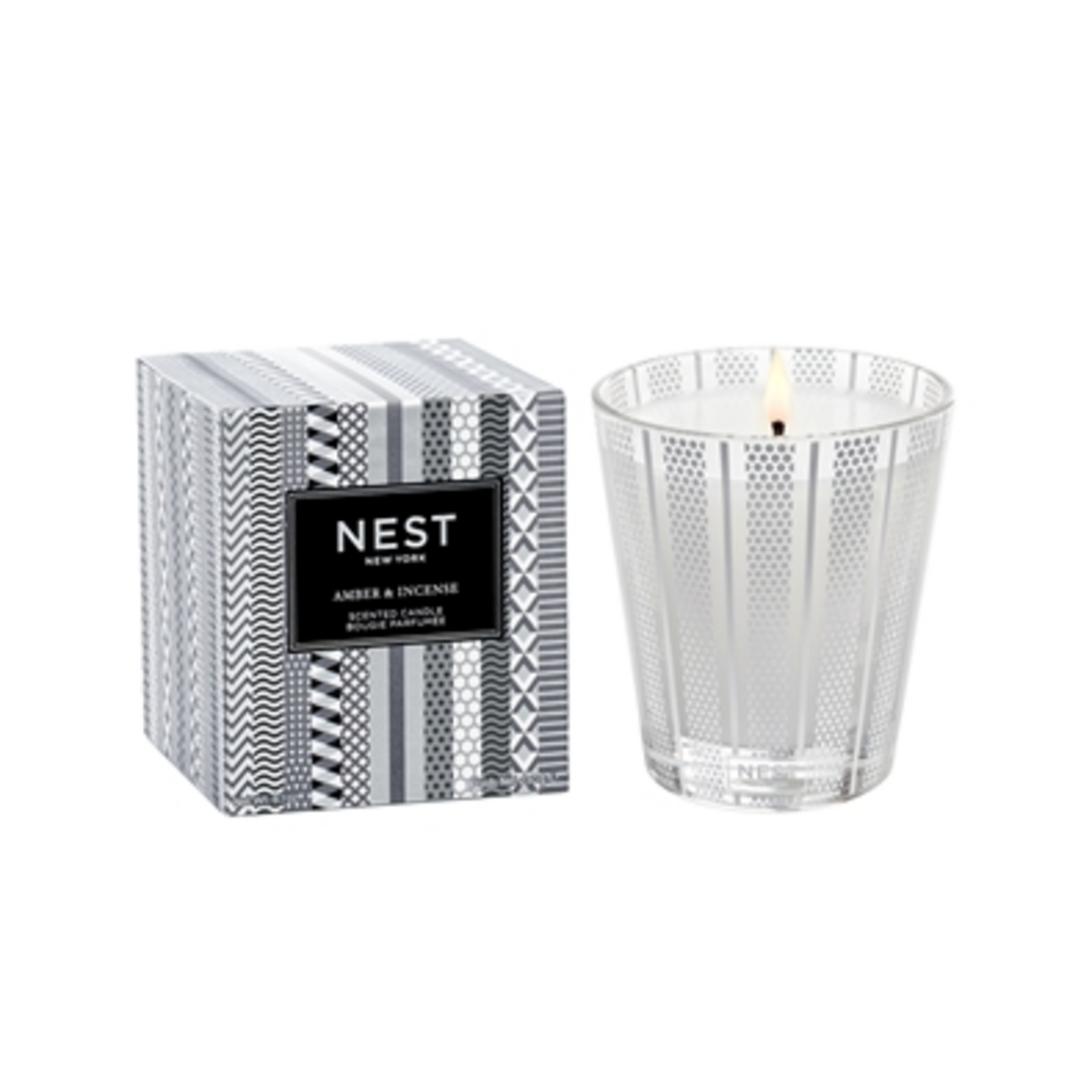 AMBER & INCENSE CLASSIC CANDLE, SILVER/WHITE