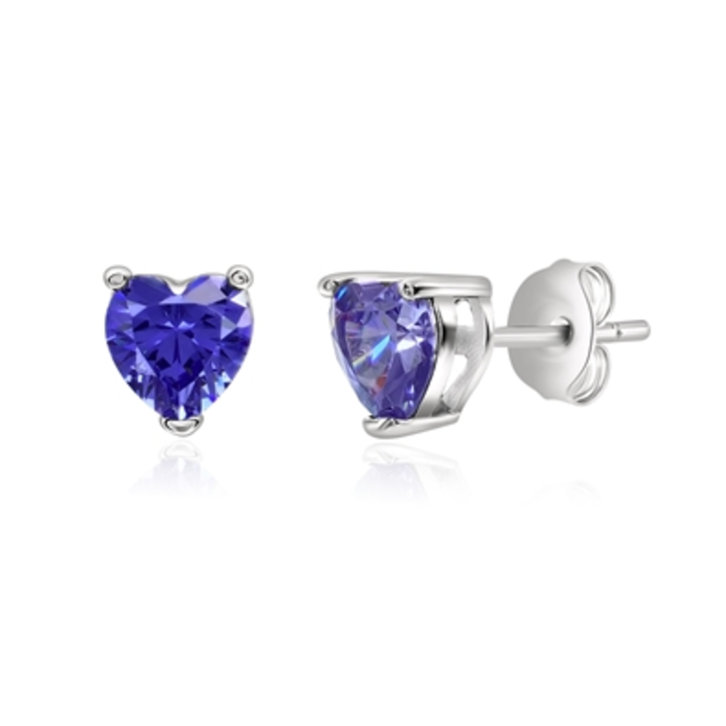 TANZANITE HEART EARRINGS, SILVER, 6MM