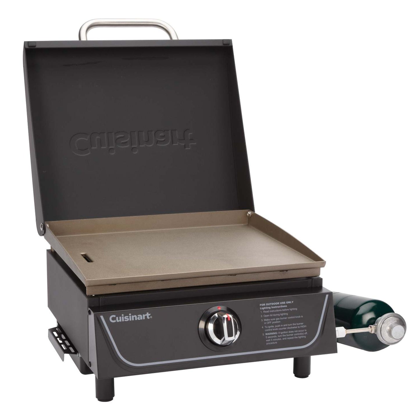 17" PORTABLE TABLETOP GAS GRIDDLE W/ LID BLACK STAINLESS STEEL