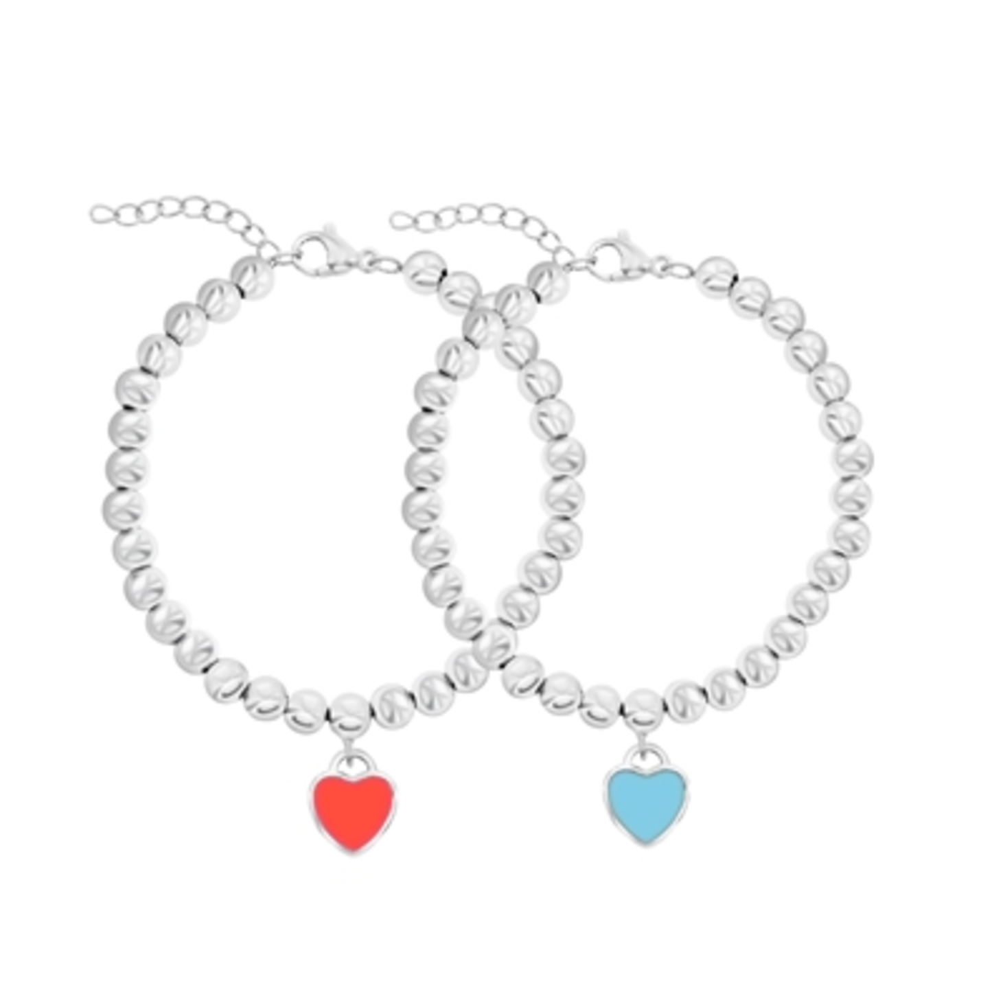 2 PACK HEART BRACELETS, SILVER, 7"
