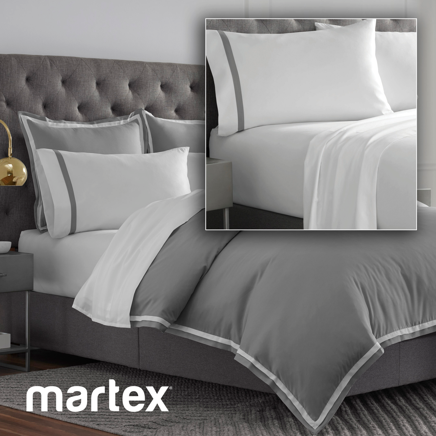 2000 SERIES ULTRA-SOFT MICRO BRUSHED KING GRAY/WHITE DUVET COVER - (7PCS SET)