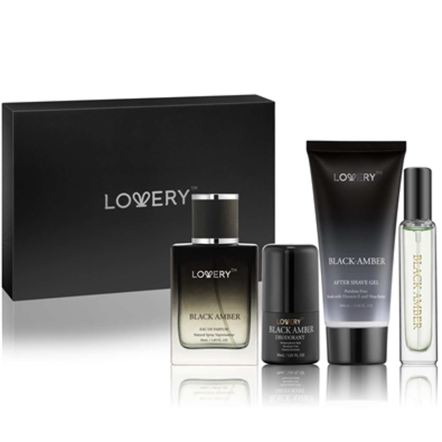BLACK AMBER BATH AND BODY CARE, BLACK, SILVER, 4 PIECES