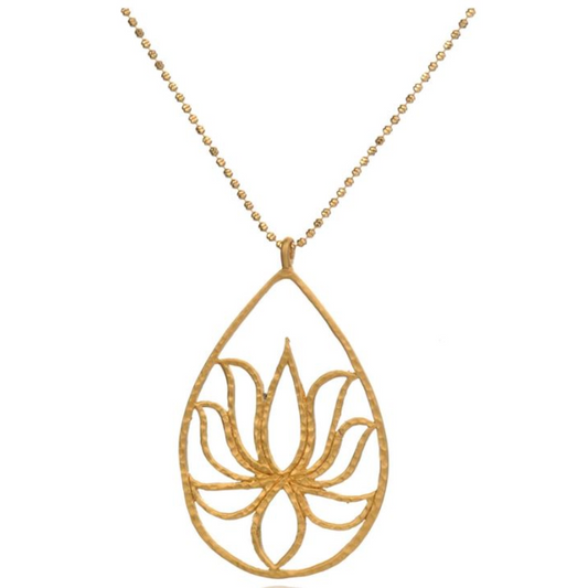SATYA GOLD TEARDROP LOTUS 24 INCH NECKLACE