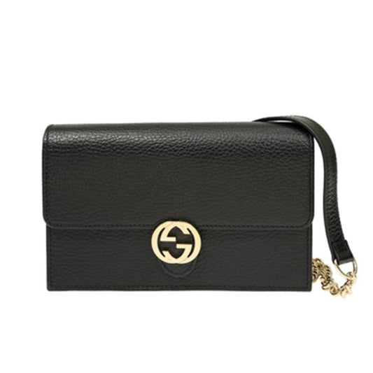 INTERLOCKING PEBBLED LEATHER CROSSBODY, BLACK